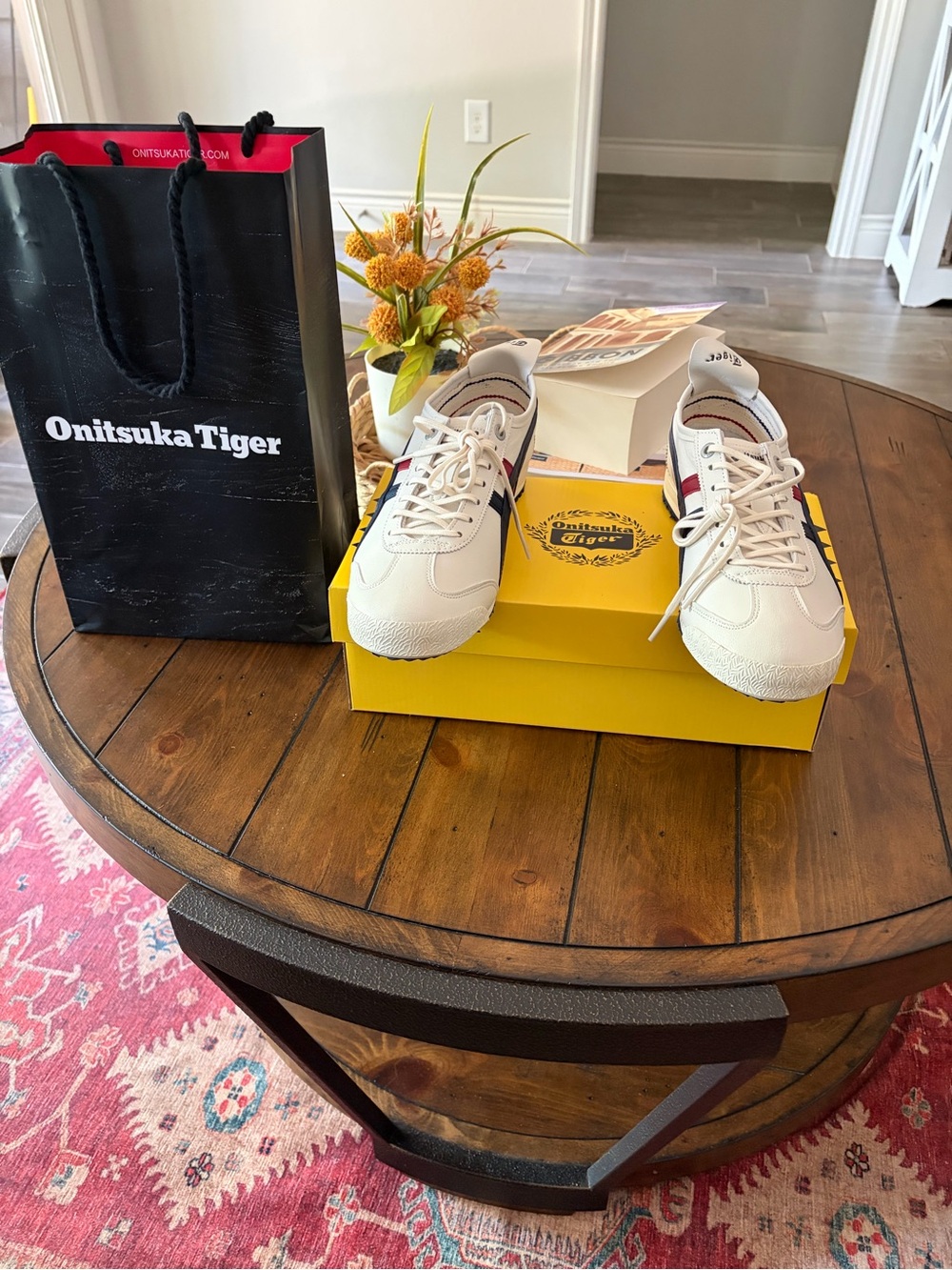 Onitsuka Tiger by Asics Men’s Cream Sneakers with Red & Blue Stripes